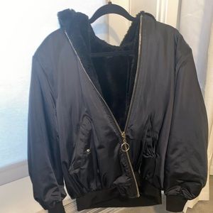 Oversized black reversible winter jacket